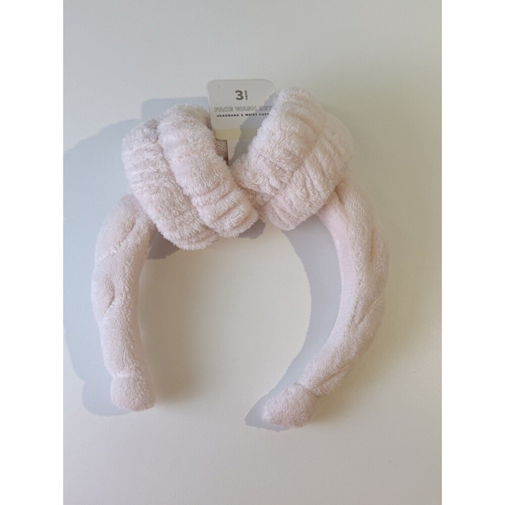 Pink 3-Piece Spa Face Wash Set Headband And Wrist Cuffs New